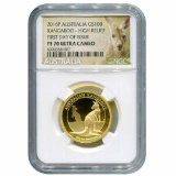 Australia $100 High Relief Gold Kangaroo 2016 PF70 NGC