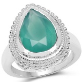 4.35 Carat Genuine Green Onyx .925 Sterling Silver Ring