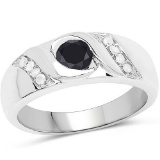 0.62 Carat Genuine Black Diamond and White Diamond .925 Sterling Silver Ring
