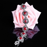 CREATED CHECKERBOARD RED STONE GERMAN SILVER BRACELET