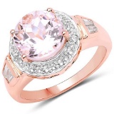 14K Rose Gold Plated 4.20 Carat Genuine Kunzite and White Topaz .925 Sterling Silver Ring