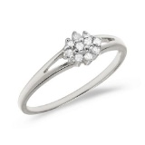 Certified 14K White Gold Diamond Cluster Ring 0.1 CTW