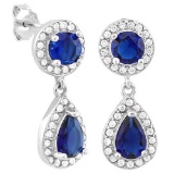 CREATED BLUE SAPPHIRE 925 STERLING SILVER EARRINGS