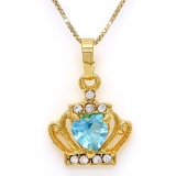 CREATED SWISS BLUE TOPAZ & FLAWLESS CREATED DIAMOND 18K GOLD PLATED GERMAN SILVER PENDANT