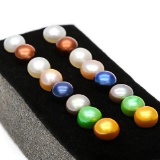 8 PAIRS MULTI COLOR MAN-MADE PEARL 925 STERLING SILVER SET