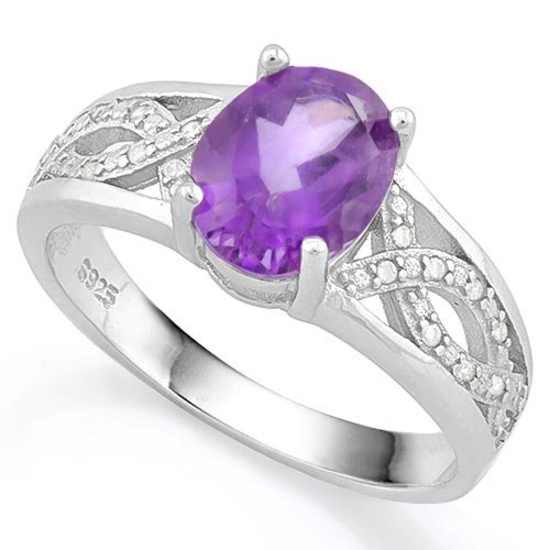 1.67 CARAT AMETHYST & (9 PCS) CREATED DIAMOND 925 STERLING SILVER RING