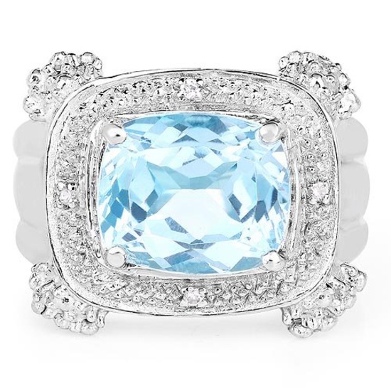 4.90 Carat Genuine Blue Topaz and White Topaz Brass Ring