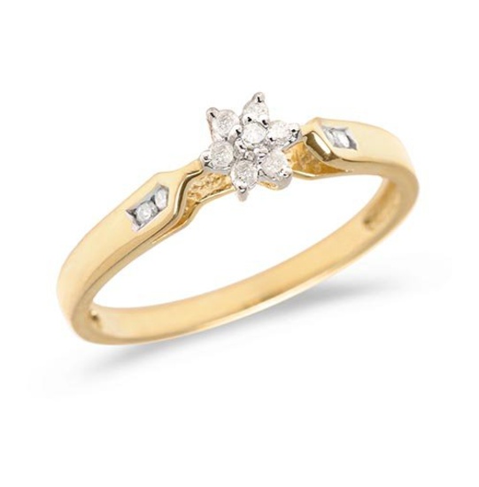 Certified 10K Yellow Gold Diamond Cluster Ring 0.09 CTW