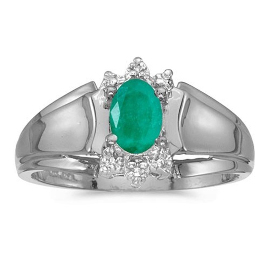 Certified 10k White Gold Oval Emerald And Diamond Ring 0.32 CTW