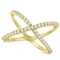 X Shaped Ring with Diamonds, Abstract Design 14k Yellow Gold 0.50ct