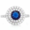 1 1/3 CARAT CREATED BLUE SAPPHIRE & 1/2 CARAT (52 PCS) FLAWLESS CREATED DIAMOND 925 STERLING SILVER