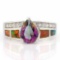 3 1/5 CARAT CREATED MYSTIC GEMSTONE & 1 CARAT CREATED FIRE OPAL 925 STERLING SILVER RING