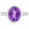 3 CARAT AMETHYST & 1/4 CARAT (8 PCS) CREATED WHITE SAPPHIRE 925 STERLING SILVER RING