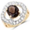 14K Yellow Gold Plated 3.87 Carat Genuine Smoky Quartz and White Topaz .925 Sterling Silver Ring