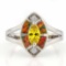1 4/5 CARAT CREATED YELLOW SAPPHIRE & 1 CARAT CREATED FIRE OPAL 925 STERLING SILVER RING