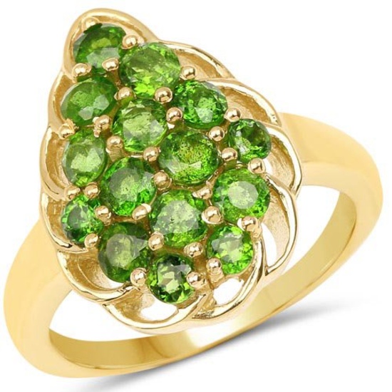 14K Yellow Gold Plated 1.71 Carat Genuine Chrome Diopside .925 Sterling Silver Ring