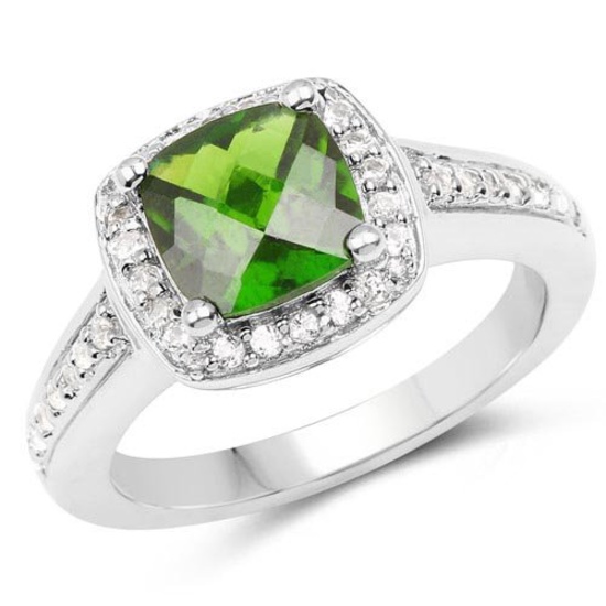 1.67 Carat Genuine Chrome Diopside and White Topaz .925 Sterling Silver Ring