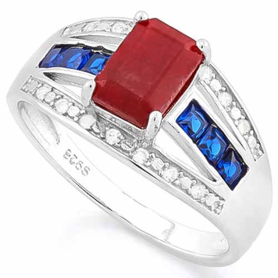 RUBY & (38 PCS) FLAWLESS CREATED DIAMOND 925 STERLING SILVER RING