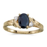 Certified 14k Yellow Gold Oval Sapphire And Diamond Ring 0.84 CTW
