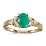 Certified 14k Yellow Gold Oval Emerald And Diamond Ring 0.6 CTW