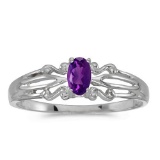 Certified 14k White Gold Oval Amethyst Ring 0.18 CTW
