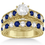 Antique Diamond and Sapphire Bridal Ring Set 14k Yellow Gold (3.47ct)