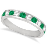 Channel-Set Emerald and Diamond Ring Band 14k White Gold (1.20ctw)