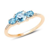 1.16 Carat Genuine Swiss Blue Topaz and White Diamond 14K Yellow Gold Ring