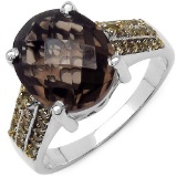 4.53 Carat Genuine Smoky Quartz and 0.27 ct.t.w Genuine Diamond Accents Sterling Silver Ring