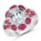 3.54 Carat Genuine Aquamarine Ruby and White Topaz .925 Sterling Silver Ring