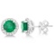 Ladies Emerald and Diamond Halo Stud Earrings 1.37ct 14kt white gold