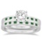 Princess Cut Diamond and Emerald Bridal Set 14k White Gold (1.14ct)