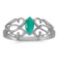 Certified 10k White Gold Marquise Emerald Filagree Ring 0.2 CTW