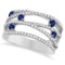 Blue Sapphire and Diamond Bypass Wide Ring 14k White Gold (0.90ctw)