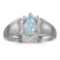Certified 14k White Gold Oval Aquamarine And Diamond Ring 0.3 CTW