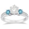 3 Stone White and Blue Diamond Engagement Ring 18K White Gold (1.15 ctw)