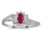 Certified 10k White Gold Oval Ruby And Diamond Satin Finish Ring 0.19 CTW