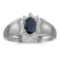 Certified 10k White Gold Oval Sapphire And Diamond Ring 0.4 CTW