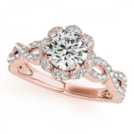 CERTIFIED 18K ROSE GOLD 1.00 CT G-H/VS-SI1 DIAMOND HALO ENGAGEMENT RING