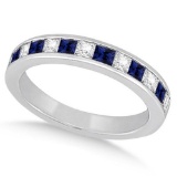 Channel Blue Sapphire and Diamond Wedding Ring 18k White Gold (0.70ct)