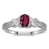 Certified 14k White Gold Oval Rhodolite Garnet And Diamond Ring 0.5 CTW