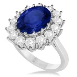 Oval Blue Sapphire and Diamond Accented Ring 14k White Gold (5.40ctw)