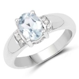 1.55 Carat Genuine Aquamarine and White Topaz .925 Sterling Silver Ring