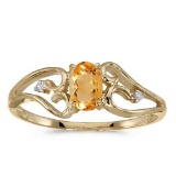 Certified 10k Yellow Gold Oval Citrine And Diamond Ring 0.32 CTW