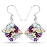 6.26 Carat Genuine Multi Stones .925 Sterling Silver Earrings