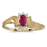 Certified 14k Yellow Gold Oval Ruby And Diamond Satin Finish Ring 0.19 CTW
