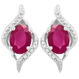 2 CARAT AFRICAN RUBY & DIAMOND 925 STERLING SILVER EARRINGS