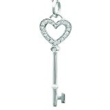 Diamond Heart Key Pendant Necklace in 14k White Gold (0.10ct)