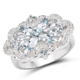 0.93 Carat Genuine Aquamarine and White Topaz .925 Sterling Silver Ring