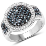 0.44 Carat Genuine Blue Diamond and White Diamond .925 Sterling Silver Ring